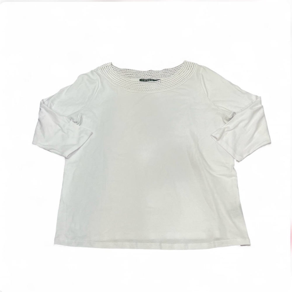 Lauren Ralph Lauren White Crochet Trim Boatneck Top Women’s Size 2XL Plus Size